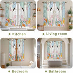Easter Window Curtains 63 Inch Long 2 Panel Set, Rod Pocket Bedroom Curtains & Drapes, Spring Watercolor Bunny Eggs Wood Grain Teal Blue Light Filtering Window Treatment for Living Room 42"W x 63"L