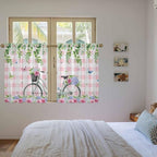 Spring Kitchen Curtains, Bicycles Leaves Butterfly Flowers Pink Buffalo Plaid Light Filtering Window Curtain Panels, 2Pcs Rod Pocket Window Treatments Set for RV Dining Room Study Room 42x54 Inches
