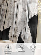 Sheer Curtains 54 Inch Length, White Brown Bear Semi Sheer Curtains Light Filtering Window Treatment, Farmhouse Country Rustic Wooden Grain Privacy Voile Drapes for Living Room Bedroom 52x54 Inch