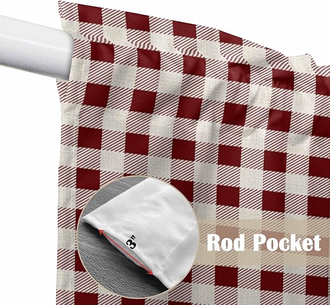 Swag Curtain Valances for Kitchen Windows,Farm Barn Western Star on Vintage Short Rod Pocket Window Valance,Red Buffalo Plaid Swag Topper for Bedroom Living Room,2 Panels 36x63in
