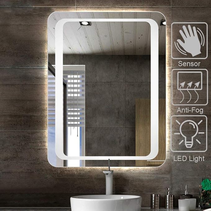 LED Bathroom Mirror with Lights Sensor Switch Bathroom Mirror with Demister Pad for Makeup Cosmetic Shaving… (600x800x42mm)
