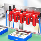 TAILONZ PNEUMATIC 0-150PSI 1/2 Inch NPT Red Industrial Grade 5 Stage Air Drying System, Particulate Filter, Coalescing Filter, Double Desiccant Dryer and Air Regulator (Manual Drainage)