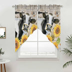 Yellow Sunflowers Swag Valances for Windows, Farmhouse Cow Barn Doors Floral Butterfly Rod Pocket Kitchen Curtains Valance, Kitchen Window Curtains Swag for Cafe Living Room, 2 Panels, 36x63 inch
