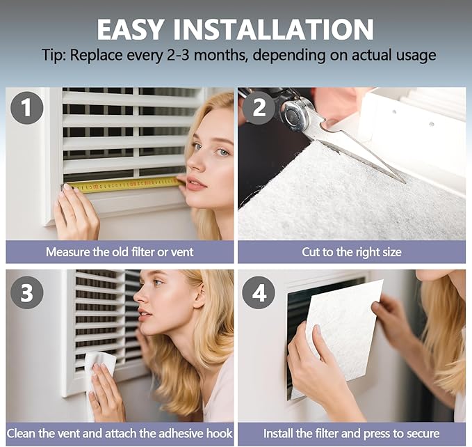 20" x 100" Air Vent Filters, with 48Pcs Adhesive Hook Tape, Cut to Size Air Filter Material HVAC Furnace Filters Kit MERV 8 Triple Vent Filter for Home Floor Register, Ceiling, Grilles