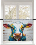 Sheer Curtains 54 Inch Length, Rustic Cow Semi Sheer Curtains Light Filtering Window Treatment, Vintage Colorful Animals Art Wooden Grain Privacy Voile Drapes for Living Room Bedroom 52x54 Inch