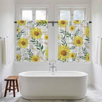 Yellow Daisy Kitchen Curtains, Farmhouse Country Flower Leaf Plant Wood Grain Light Filtering Window Curtain Panels, 2Pcs Rod Pocket Window Treatments Set for RV Dining Room Study Room 42x45 Inches