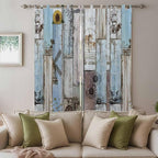 Blue Grey Wooden Living Room Curtains 96 Inch Length, Window Curtains Tab Top, Farmhouse Barn Sunflowers Retro Light Filtering Window Treatments Drapes 52"x96" 2 Panel