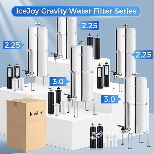 IceJoy 0.01μm Ultra-Filtration Gravity Water Filter System, 2.25G Stainless Steel Countertop Purifier with 4 Filters, Water Level Spigot & Stand, Reduce Fluoride & Chlorine, NSF/ANSI 42