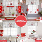 Happy Valentine's Valance Curtains for Kitchen, Day Gnomes Love Heart on Rustic Wood Grain Privacy Rod Pocket Valance Curtain, Light-Filtering Window Treatment for Bedroom Bathroom, 60"x14"