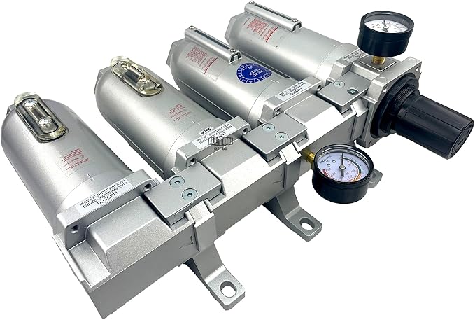 4 STAGE SUPER DUTY INDUSTRIAL GRADE ULTRA CLEAN FILTER REGULATOR COALESCING DESICCANT DRYER SYSTEM FOR COMPRESSED AIR LINES METAL BOWLS GREAT FOR PAINT SPRAY AND PLASMA CUTTER (3/4"NPT AUTO DRAIN)