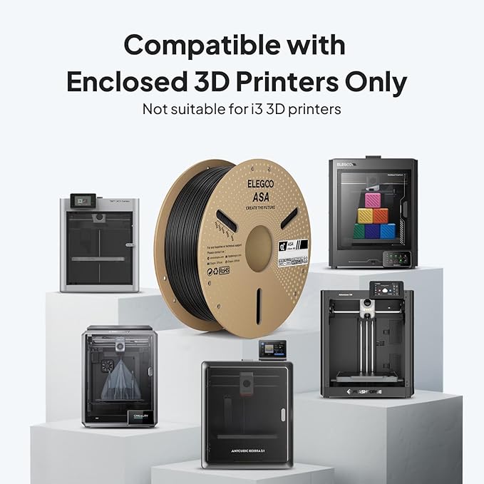 ELEGOO ASA Filament 1.75mm Black 1KG, UV & Weather Resistant 3D Printer Filament for Outdoor Functional Parts, High Impact Strength Engineering Grad 1kg Spool (2.2lbs) Fit for FDM Printers