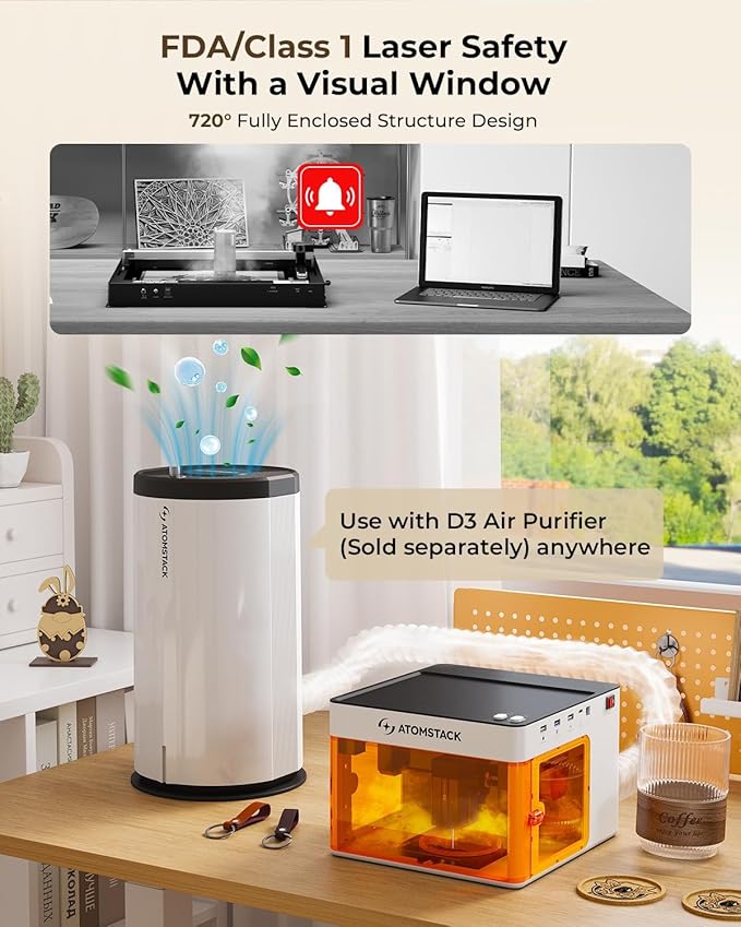 ATOMSTACK P1 5W Laser Engraver, Laser Cutter, Unibody Laser Engraving Machine, 10000 mm/min, 5000mW Diode for Beginners DIY, Wood, Leather, Acrylic, Metal, Portable, Single Laser, Class 1 Safe