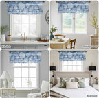 Navy Blue Retro Summer Sheer Valance Curtains, Sea Turtle Starfish Coral Ocean Light Filtering Kitchen Valances Rod Pocket Voile Curtain Window Treatment for Bedroom/Living Room/Basement 60Wx18L