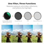 K&F CONCEPT 40.5mm Black Diffusion Mist Effect 1/4 & Variable ND2-32(1-5 Stops) & Circular Polarizing Filter CPL-in 1 HD Lens Filter with 28 Multi-Coatings for Camera Lenses (Nano-X Series)