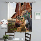 Farm Donkeys Living Room Curtains 84 Inch Length, Window Curtains Tab Top, Farmhouse Barn Funny Animals Butterfly Light Filtering Window Treatments Drapes 52"x84" 2 Panel