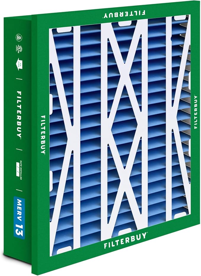 Filterbuy 20x25x5 Air Filter MERV 13 Optimal Smoke & Allergy Defense (4-Pack), Electrostatic Pleated HVAC AC Furnace Filters Replacement for Honeywell Return Grille (Actual Size: 18.38 x 23.38 x 3.69)
