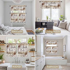 Kitchen Curtains Tiers and Valance Set of 3, Texas Star Brown Light Filtering Window Curtain Set, Farmhouse Retro Branches Wooden Grain Rod Pocket Curtain Drapes for Cafe, Living Room, 36 Inches Tiers
