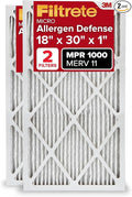 Filtrete 18x30x1 AC Furnace Air Filter, MERV 11, MPR 1000, Micro Allergen Defense, 3-Month Pleated 1-Inch Electrostatic Air Cleaning Filter, 2 Pack (Actual Size 17.81 x 29.81 x 0.81 in)