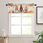 Fall Kitchen Curtain Set, Orange Pumpkins Thanksgiving Gnomes Autumn Maple Leaf Window Valance and Tiers 36" Length, Light Filtering Short Curtains Valance for Cafe Bathroom Bedroom 54"x18"