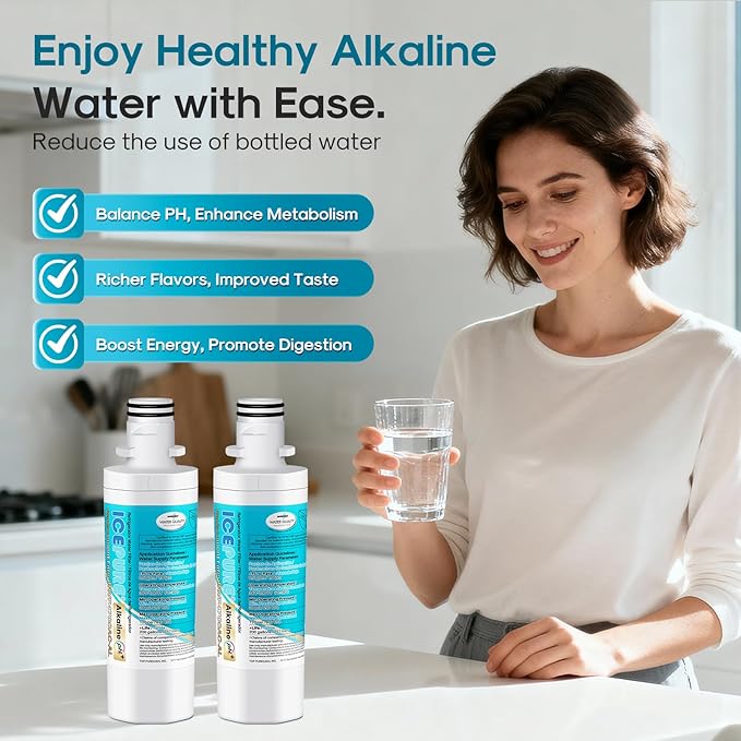 ICEPURE Alkaline LT1000PC Refrigerator Water Filter Replacement for LG LT1000P/PC/PCS, Kenmore 9980, ADQ74793501 ADQ74793502 ADQ747935 MDJ64844601 LMXS28626S LFXS26973S, LT1000, Enhances PH, 2Pack