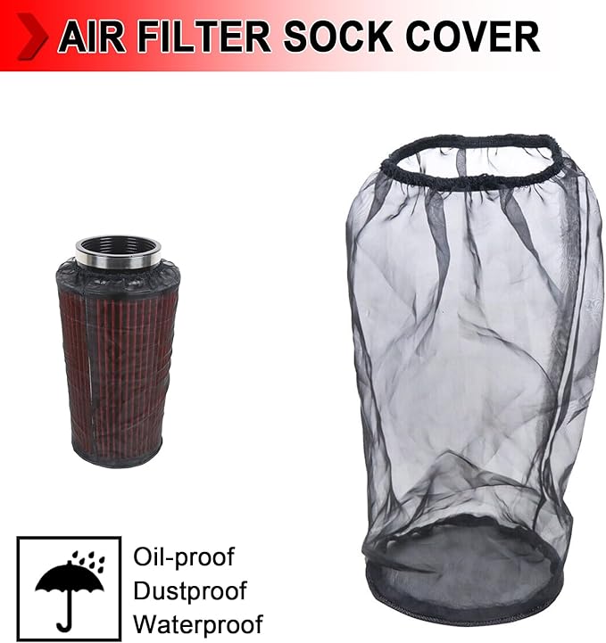 Universal 9 Inch Air Filter Cover, Air Intake Filter Sock Cover, Motorcycle Waterproof Air Filter Rain Sock Dustproof Protective Cover (Filter L), Pack of 4