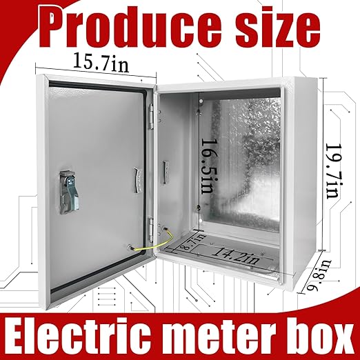 Electrical Box 20 x 16 x 10 Inch Indoor Outdoor Electrical Enclosure Box Steel Junction Box Wall Mounted Universal Electrical Project Box with Safety Locks and Mounting Plates