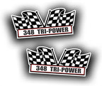 2X Engine Window Air Cleaner Sticker Decal 348 Tri Power V8 Motor for Street, Race, Classic Muscle Car, Compatible with Chevrolet Chevy 5x2.25 inch