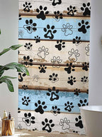 Sheer Curtains 96 Inches Long, Blue Brown Paw Prints Semi Sheer Curtains Light Filtering Window Treatment, Vintage Farmhouse Rustic Wooden Grain Privacy Voile Drapes for Living Room Bedroom 52x96 Inch