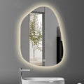 Irregular Bathroom Mirror with LED Light, Lighted Bathroom Makeup Wall Mounted Mirror with Demister Pad, 3 Colors Dimmable Lighting, Sensor Touch Switch(A,75x100cm)