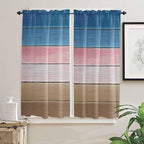 Blue Pink Brown Gradient Wood Grain Window Valance Curtains, Vintage Wood Board Light Filtering Kitchen Valance with 3-inch Rod Pocket for Living Room Bathroom Bedroom,2 Panel,42x63In