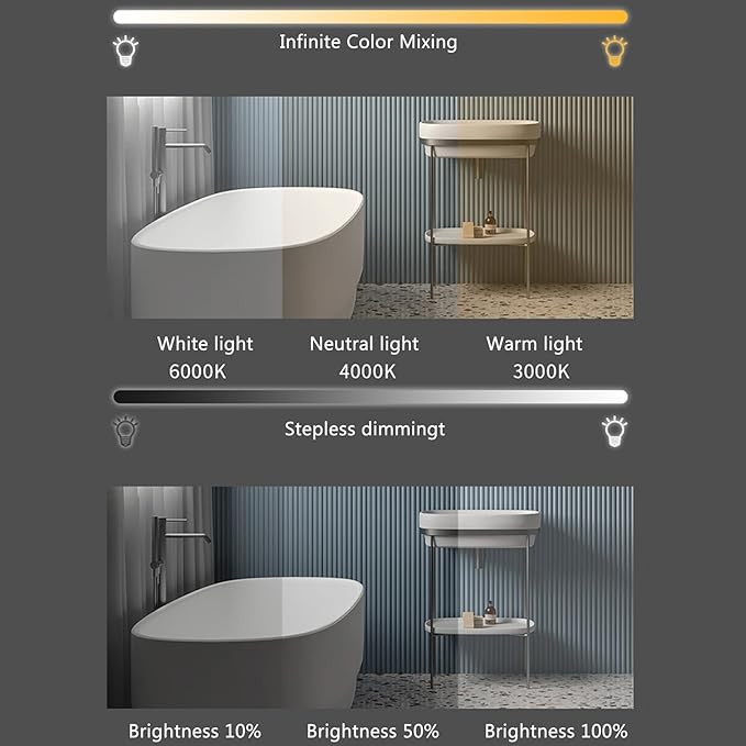 Bathroom Mirror with 3 Colour LED Lights, Wall Mounted Bathroom Vanity Mirror, Demister Heat Pad/Dimming Function/Touch Switch Smart Mirror(A,15.7"x13.3"/40x34cm)