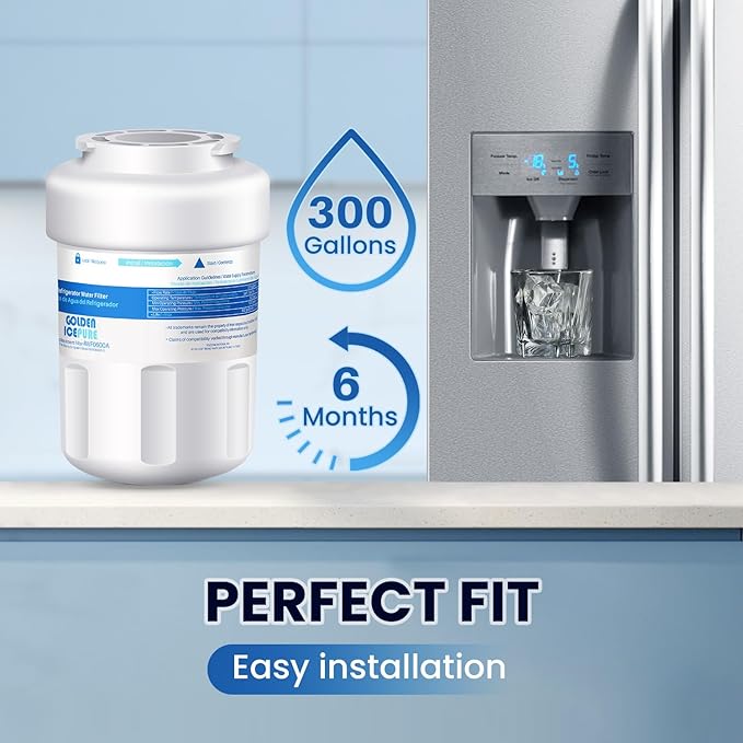 GOLDEN ICEPURE Refrigerator Water Filter Replacement for GE SmartWater MWFA, 1PACK, GWF, GWFA, RWF0600A, FMG-1, WFC1201, GSE25GSHECSS, PC75009, 197D6321P006, Kenmore 9991, PC83879, GSL25JFTABS