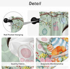 Easter Window Curtains 63 Inch Long 2 Panel Set, Rod Pocket Bedroom Curtains & Drapes, Spring Watercolor Bunny Eggs Wooden Grain Green Light Filtering Window Treatment for Living Room 42"W x 63"L
