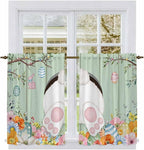 Easter Kitchen Tier Curtains 45 Inch Long 2 Panel Set,Rod Pocket Short Window Treatment,Spring Watercolor Bunny Eggs Wooden Grain Green Light Filtering Curtains & Drapes for Bathroom 27.5"W x 45"L