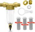 Spin Down Sediment Filter, Inline Water Filter for Home Well Water, 40/100/200 Micron Whole House Prefilter Filtration System, 1" MNPT + 3/4" FNPT + 3/4"MNPT, Lead-Free Brass