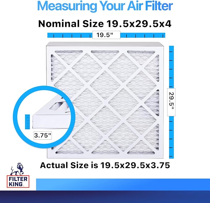 Filter King 19.5x29.5x4 Air Filter | 4-PACK | MERV 8 HVAC Pleated A/C Furnace Filters | MADE IN USA | Actual Size: 19.5 x 29.5 x 3.75"
