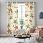 2 Panel Kitchen Cafe Curtains, Date Coconut Tree Sunlight Filtering Nature Air Through, Home Decor Window Covering Tier Curtains for Living Room 104W x 96L inch Desert Camels Botanical Tropical Beige