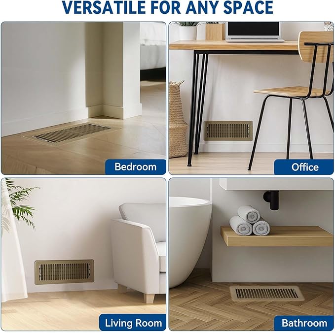 4" x 12" Floor Register Vent Covers 2-Pack, Walkable Powder-Coated Metal Vent Covers with Adjustable Airflow, Curved Safe Edges for Floor/Wall, Brown