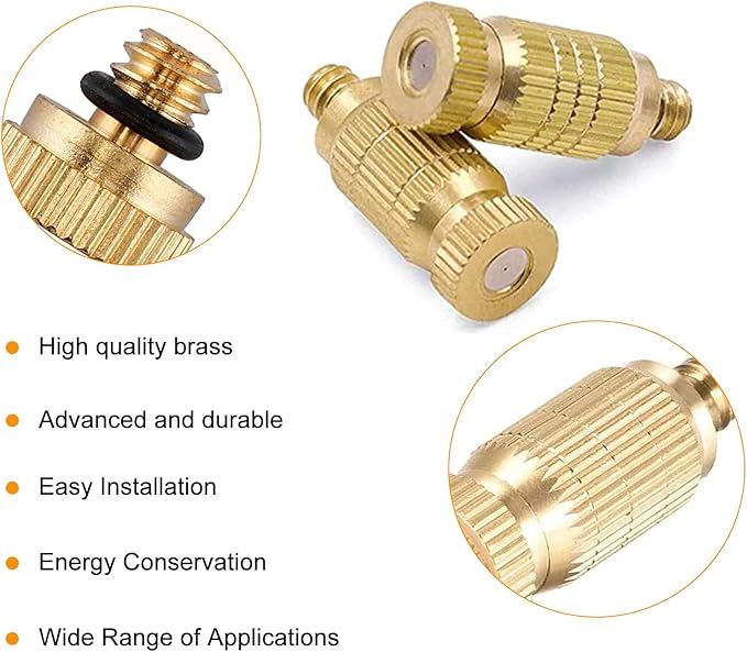 20pcs High Pressure Atomizer Nozzle Brass Misting Nozzles for Outdoor Cooling System, Landscaping, Greenhouse Irrigation, Air Humidification, Anti-Drip Fogging Spray Head(0.006"/0.15mm)