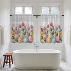Easter Kitchen Curtains 54 Inch Long 2 Panel Set, Rod Pocket Window Curtains Panels, Retro Spring Bunny Eggs Tulip Farm Wooden Grain Light Filtering Drapery Draperies for Bathroom Bedroom 52"W x 54"L
