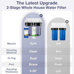 SimPure Whole House Water Filter System, 2 Stages Clear Home Water Pre-Filtration with Carbon and KDF Filters, Reduce Iron, Chlorine, Manganese, Heavy Metals, 1" NPT Brass Port(DB10C-2KDF)
