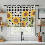 Sunflowers Bedroom Curtains 63 Inch Length, Window Curtains Tab Top, Yellow Flowers Butterfly Farmhouse Black Plaid Light Filtering Window Treatments Drapes 42"x63" 2 Panel