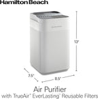 Hamilton Beach Air Purifier For Home With 2 TrueAir EverLasting Reusable Filters, For Medium Rooms Up To 827 sq. ft., Protects From Allergens, Odors, Irritants, Dust, Smoke, Pollen, White (20150)