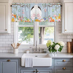 Easter Curtain Valances for Windows, Kitchen Valance Window Treatment, Spring Watercolor Bunny Eggs Flower Wood Grain Blue Light Filtering Block Curtains for Bathroom/Bedroom/Living Room 54'' x 18''