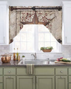 Country Star Swag Kitchen Curtains Valance and Tier Set, VintageRust Yellow Star Berry Beige Barn Gate Light-Filtering Swag Valance, Rod Pocket Short Curtain for Bedroom Cafe, 56x36 inches