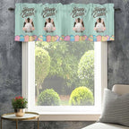 Green Easter Curtain Valances for Windows, Kitchen Valance Window Treatment, Spring Cartoon Bunny Colorful Eggs Wood Grain Light Filtering Block Curtains for Bathroom/Bedroom/Living Room 60'' x 18''