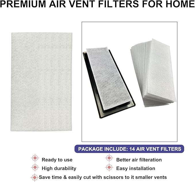 Air Vent Filter 4 x 10 Inch, Thin Air Vent Floor Heater Pre-Filter Sheet Work for Home Air Purifier, Floor Register, Ceiling 4" x 10" 14-Pack (White) Hoctsom