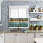 Vintage Plank Turquoise Brown Window Valance Curtains, Farmhouse Wood Grain Light Filtering Kitchen Valance with 3-inch Rod Pocket for Living Room Bathroom Bedroom,2 Panel,27.5x36In