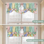 Easter Tie Up Valance Curtains for Windows, Kitchen Curtains Window Shades, Spring Rabbit Ears Foot Eggs Floral Wooden Grain Light Filtering Roman Curtain Valances for Bedroom/Bathroom/Cafe 60"x18"