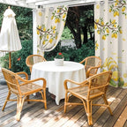 Summer Outdoor Curtains for Patio Lemon Gnome Leaf Linen Texture Waterproof Outside Curtains with Grommet Top Weatherproof Curtain for Cabana Pergola Gazebo, 1 Panel, 54" W x 108" L
